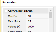AmiBroker AFL Filer Parameters - select 10 to 65 dollars