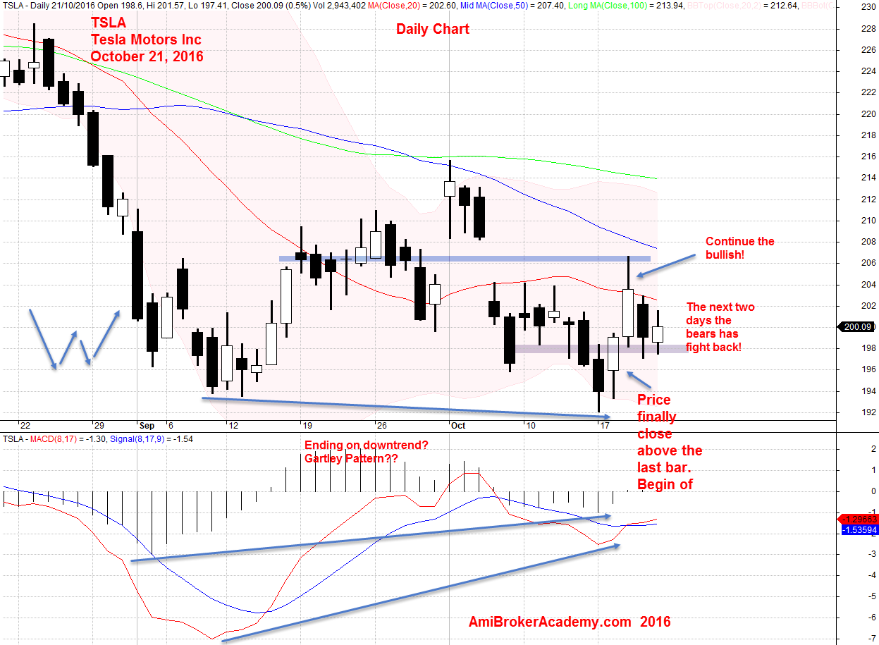 21 October 2016 Tesla Motors Inc Daily and MACD