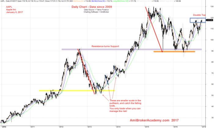 January 6, 2017 Apple Inc daily chart - data since 2009